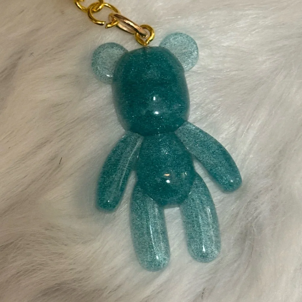 Sparkling blue Bear Keychain for Kids, handcrafted